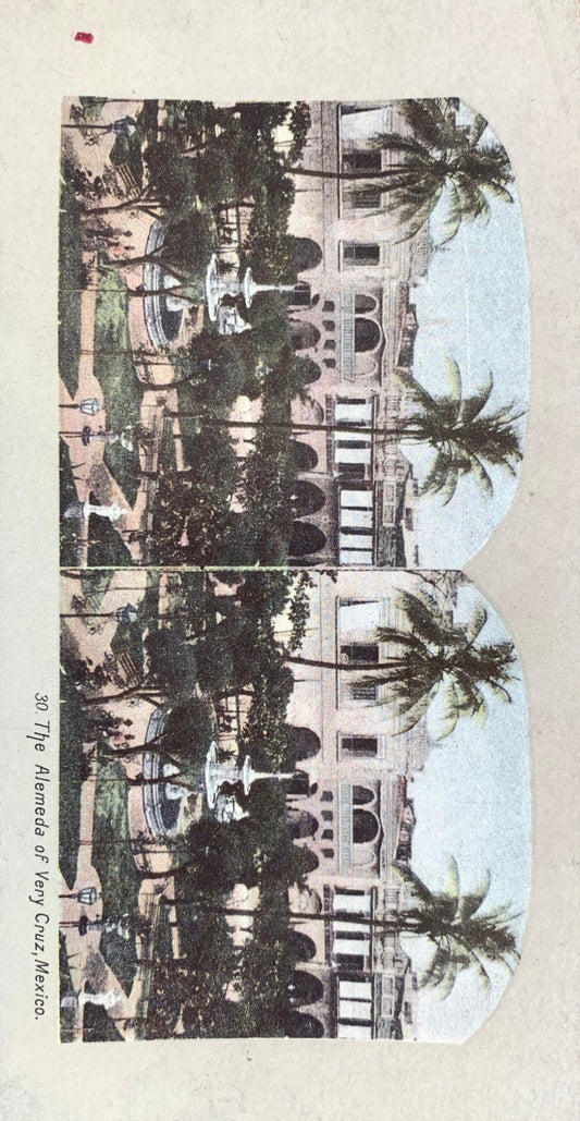 The Alemeda of Very Cruz, Mexico - Vintage Stereo View Card - Late 1800s
