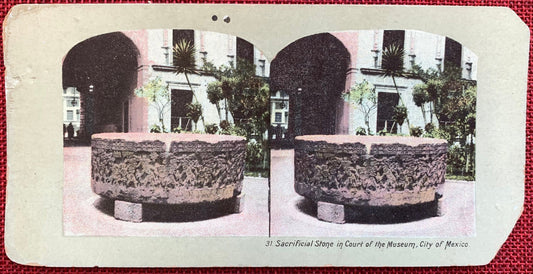 Stone in Court of the Museum - City of Mexico - Vintage Stereo View Card - Late 1800s - Mexico City, Mexico