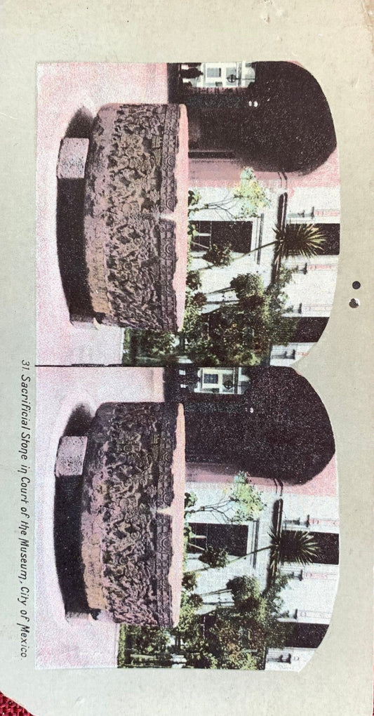 Stone in Court of the Museum - City of Mexico - Vintage Stereo View Card - Late 1800s - Mexico City, Mexico