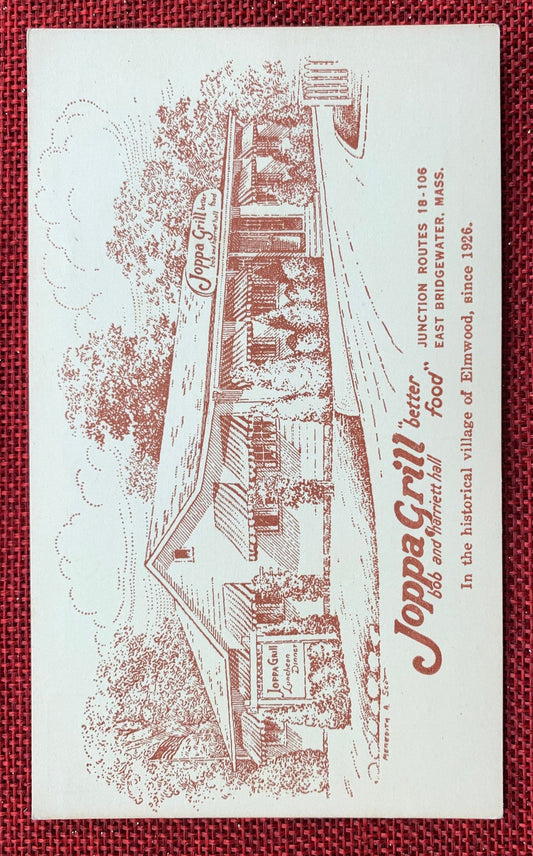Joppa Grill "Better Food" Elmwood, Massachusetts Vintage Postcard