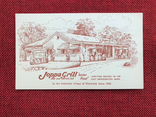 Joppa Grill "Better Food" Elmwood, Massachusetts Vintage Postcard