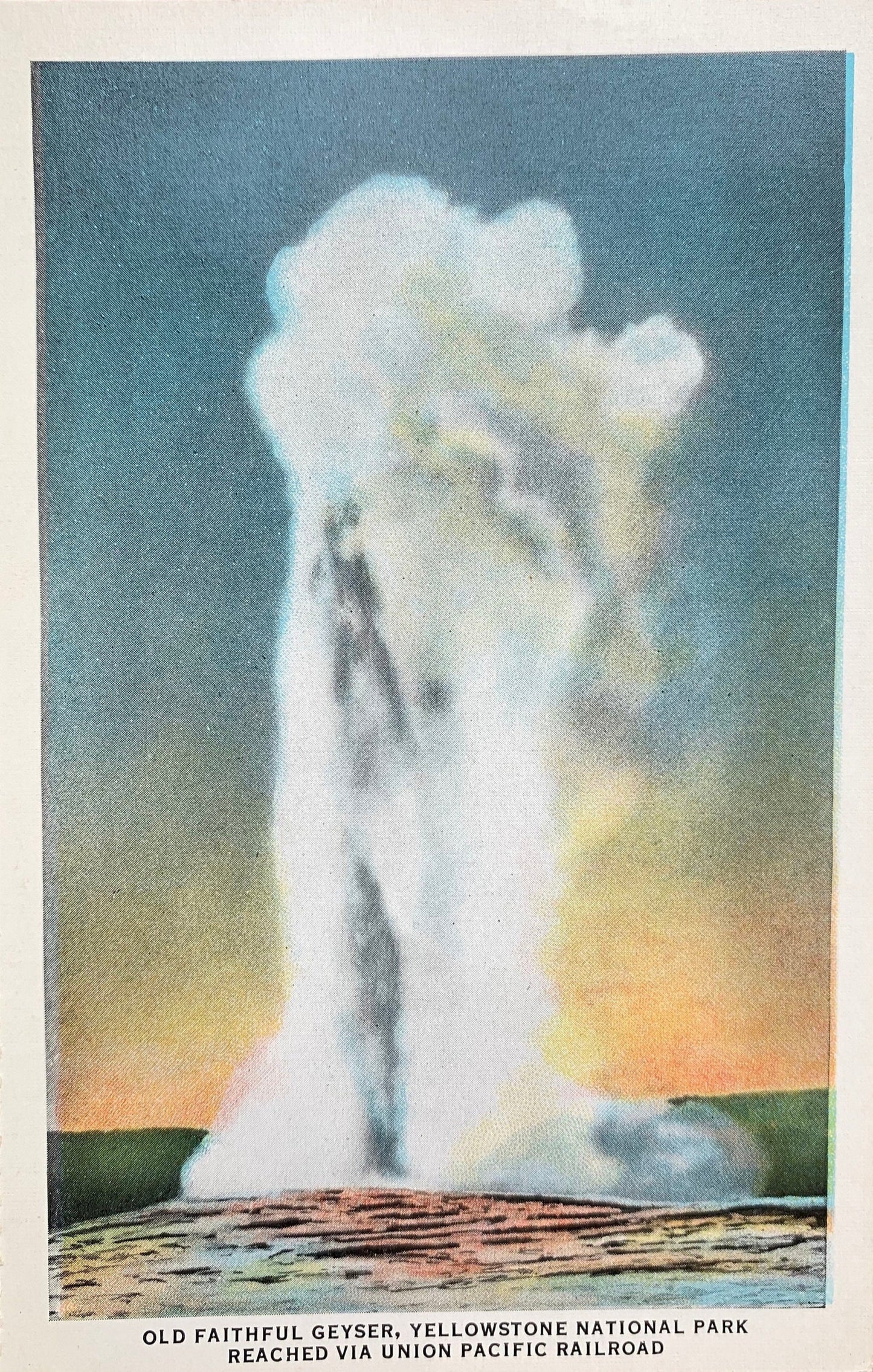 Old Faithful Geyser - Yellowstone National Park Reached via Union Pacific Railroad Vintage Postcard