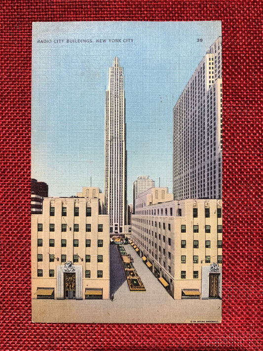 Radio City Buildings, New York City, New York - Vintage Linen Postcard 1940s