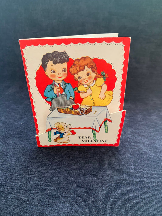 Vintage A-Meri-Card Heart In Treasure Chest Folded Valentine Card 1940's-1950's
