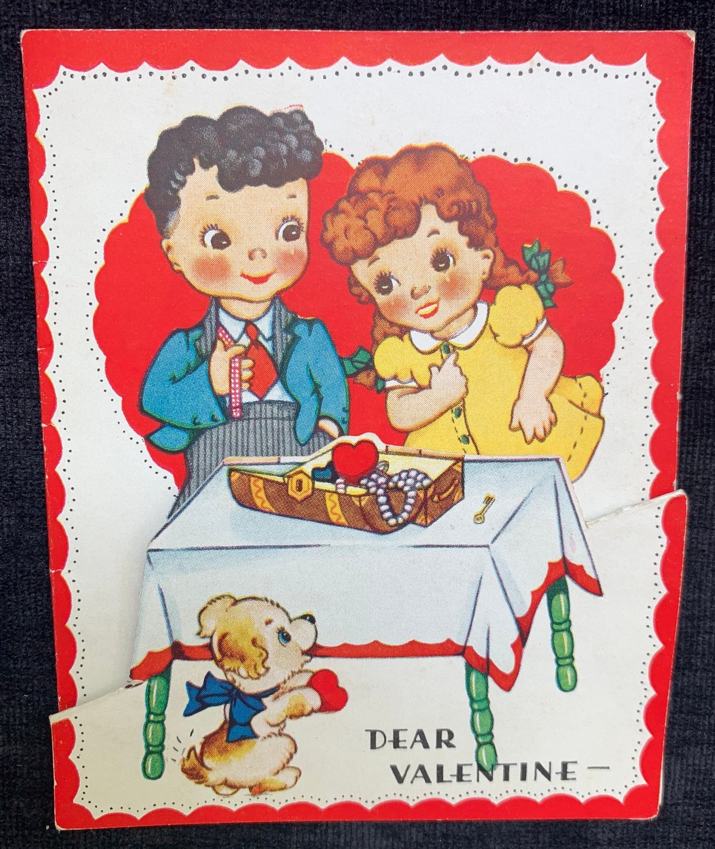 Vintage A-Meri-Card Heart In Treasure Chest Folded Valentine Card 1940's-1950's