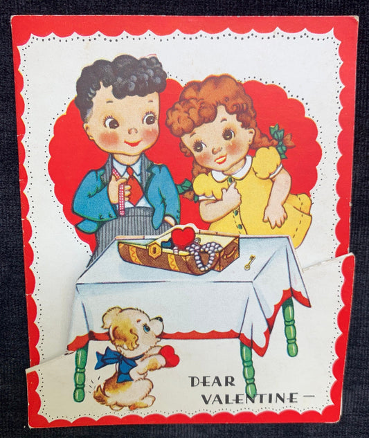Vintage A-Meri-Card Heart In Treasure Chest Folded Valentine Card 1940's-1950's