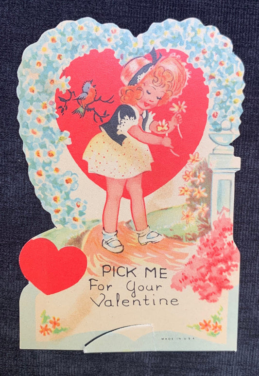 Vintage "Pick me" Flower Valentine Card with Stand w/ Original Envelope 1940's-1950's