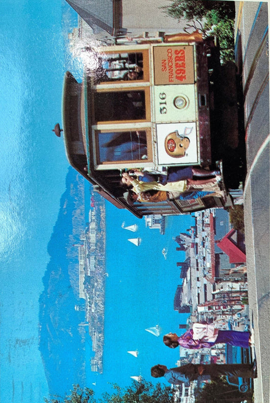 San Francisco Cable Car and Alcatraz Island Vintage Postcard With San Francisco 49s - 1984 Schedule Vintage Postcard