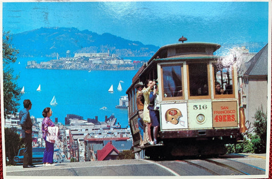 San Francisco Cable Car and Alcatraz Island Vintage Postcard With San Francisco 49s - 1984 Schedule Vintage Postcard