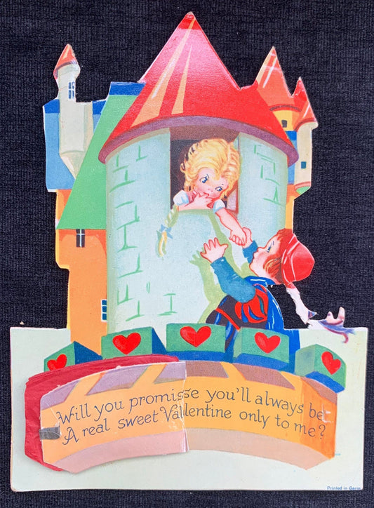 Princess in Castle Honeycomb Standing Vintage Valentine Card by Beistle 1920’s-1930’s