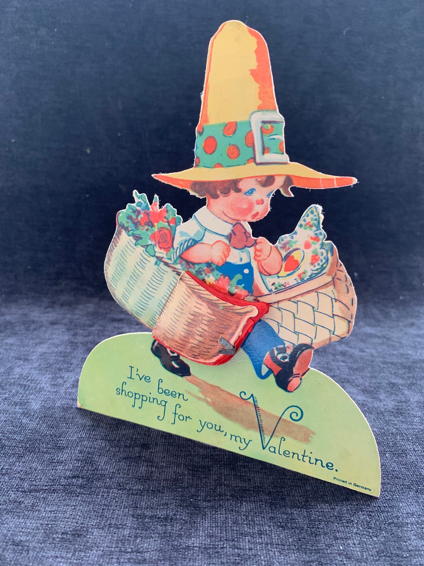Chloe Preston Shopping Boy Vintage Valentine Card with Poof Honeycomb 1920’s-1930’s