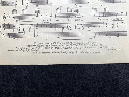 How Soon? (Will I Be Seeing You) - Vintage Sheet Music 1944