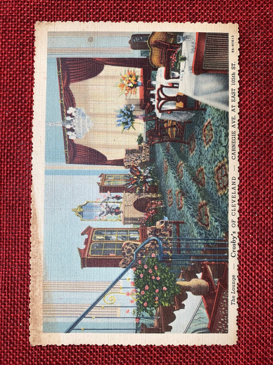 The Lounge, Crosby's of Cleveland, Ohio - Vintage Linen Postcard With Scalloped Edges 1940s