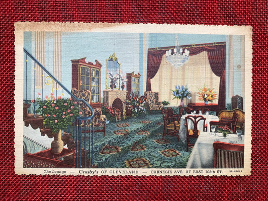 The Lounge, Crosby's of Cleveland, Ohio - Vintage Linen Postcard With Scalloped Edges 1940s
