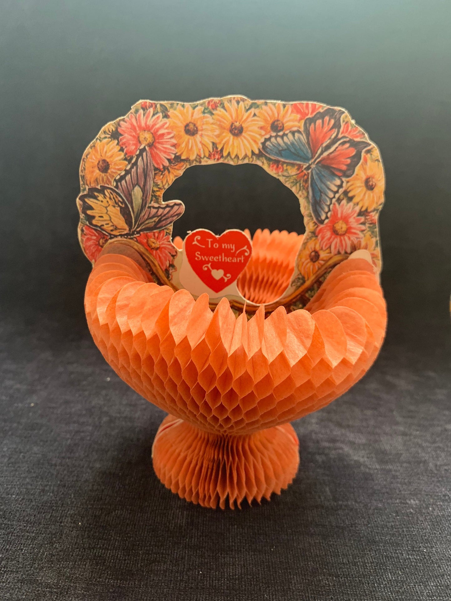 Beistle Two Sided Honeycomb Floral Wreath Valentine Card- 1930's