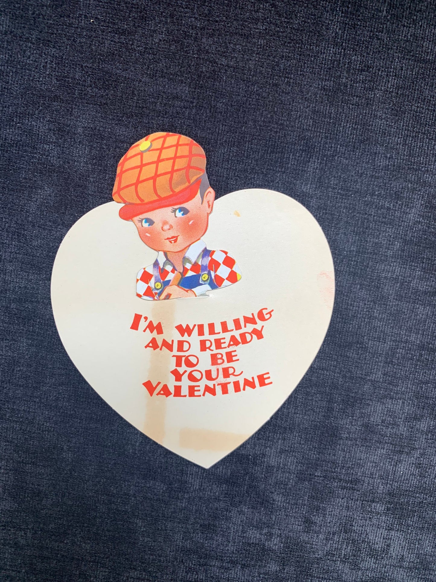 Carrington Company, Mechanical Boy in Plaid Heart Shaped ,Vintage Valentine Card w/ Original Envelope 1920's-1930's