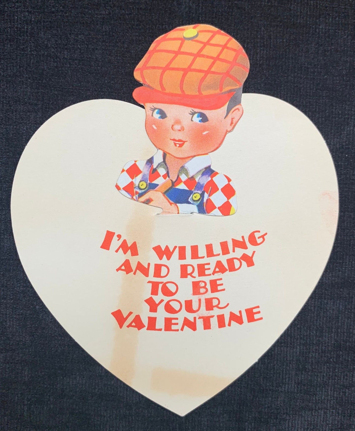 Carrington Company, Mechanical Boy in Plaid Heart Shaped ,Vintage Valentine Card w/ Original Envelope 1920's-1930's