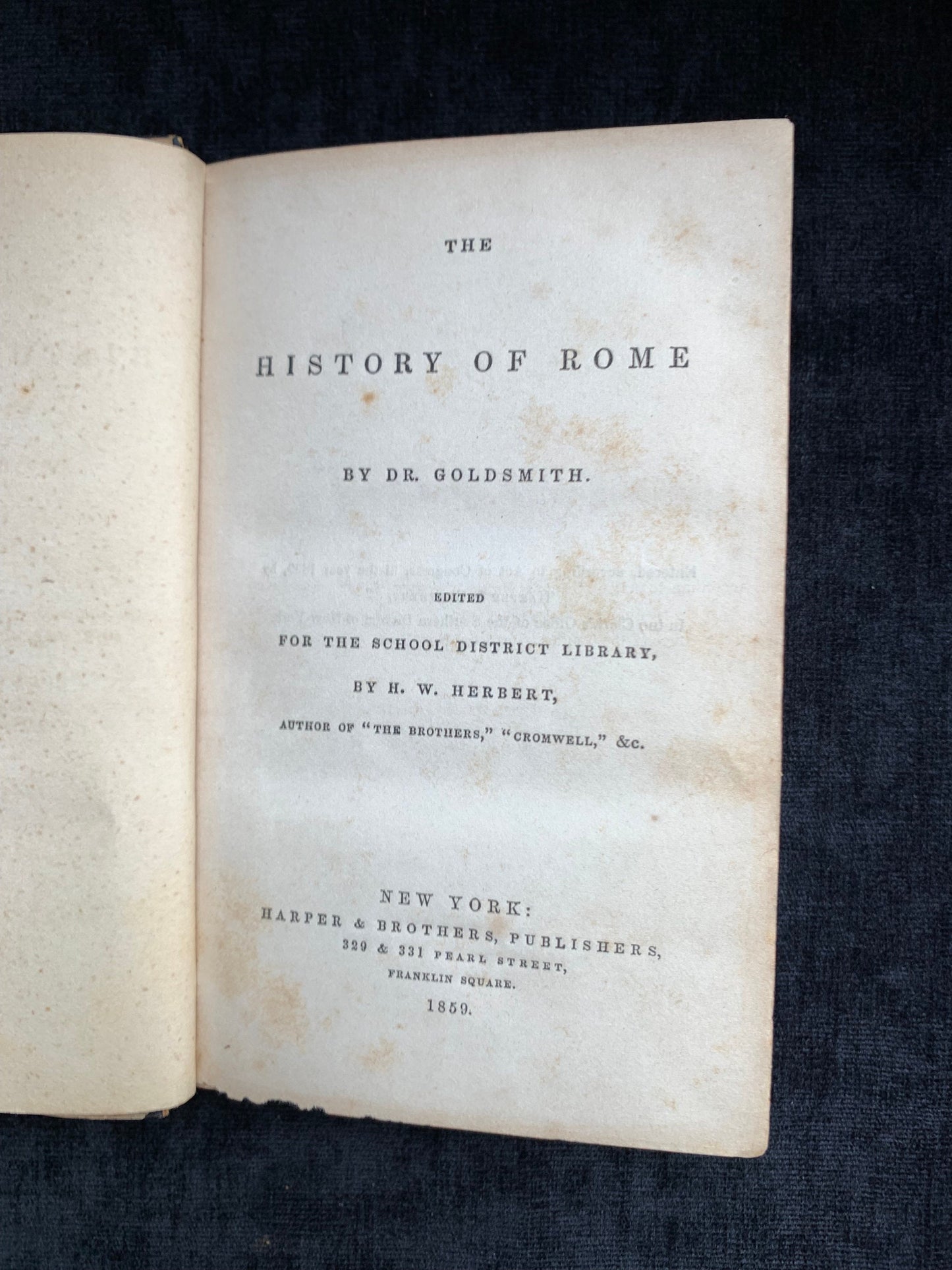 The History of Rome by Dr. Goldsmith 1859 For Use in Schools Rare 1800s Ex-Library Copy