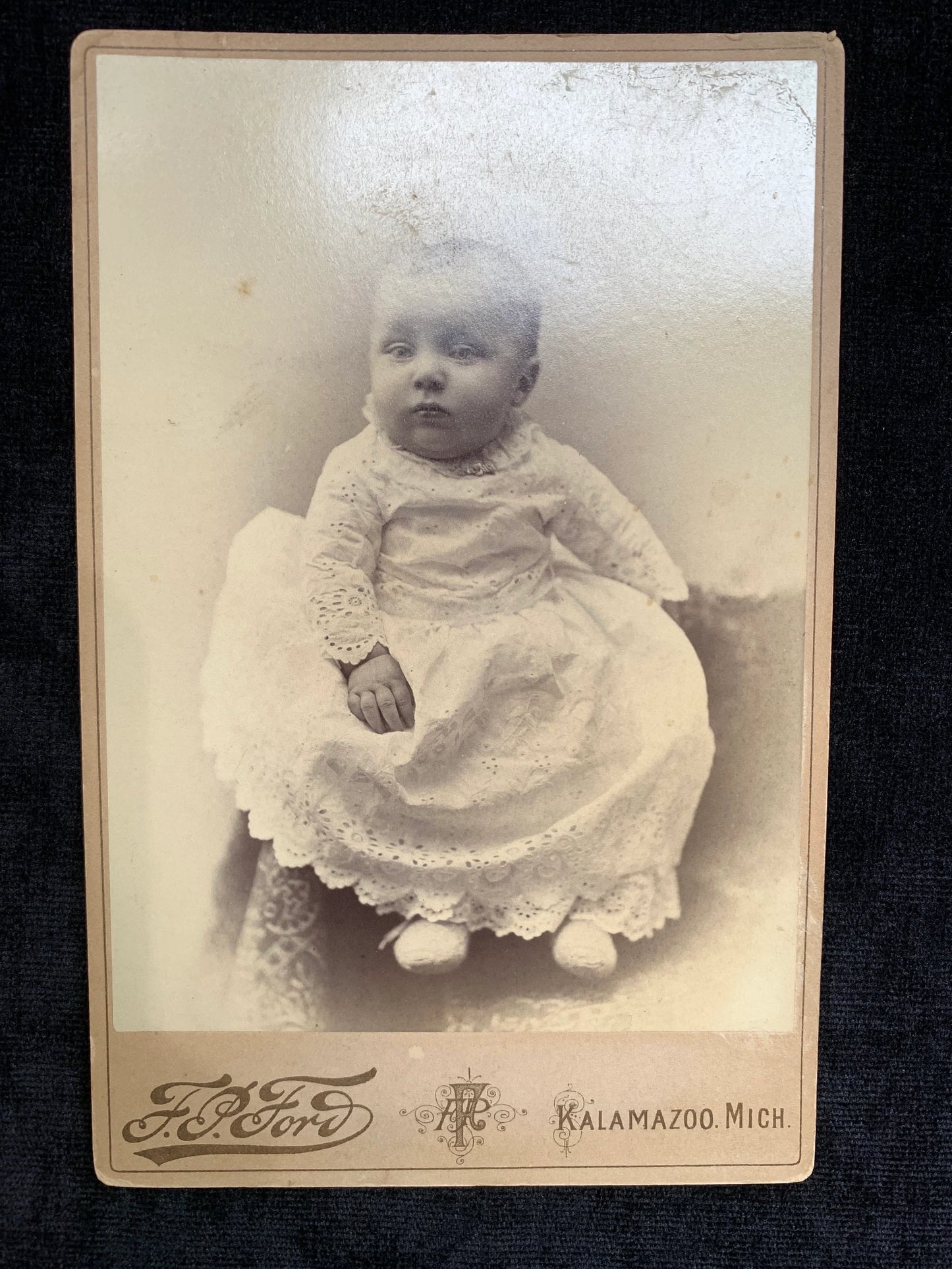 Victorian Era Portrait of a Baby, Mid to Late 1800s, Kalamazoo, Michigan, F.P. Ford Photographer