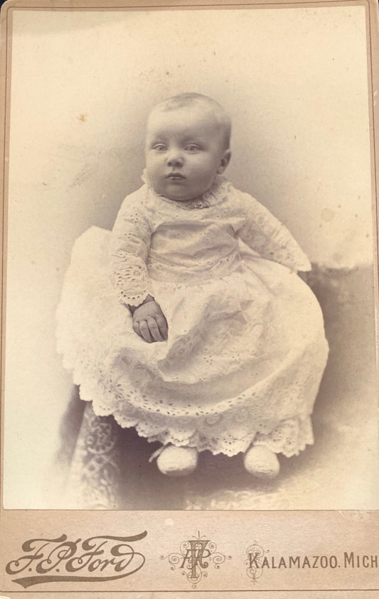 Victorian Era Portrait of a Baby, Mid to Late 1800s, Kalamazoo, Michigan, F.P. Ford Photographer