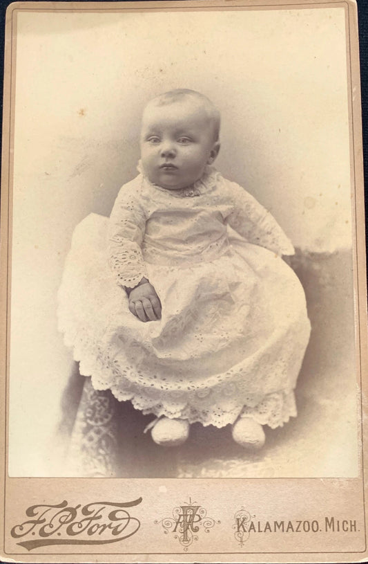 Victorian Era Portrait of a Baby, Mid to Late 1800s, Kalamazoo, Michigan, F.P. Ford Photographer