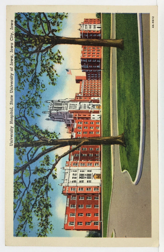 Iowa City Iowa IA University Hospital State University of Iowa Linen - Vintage Postcard