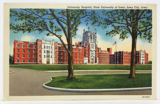 Iowa City Iowa IA University Hospital State University of Iowa Linen - Vintage Postcard