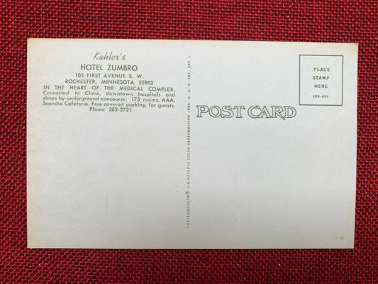 Kahler's Hotel Zumbro - Rochester, Minnesota - Vintage Postcard