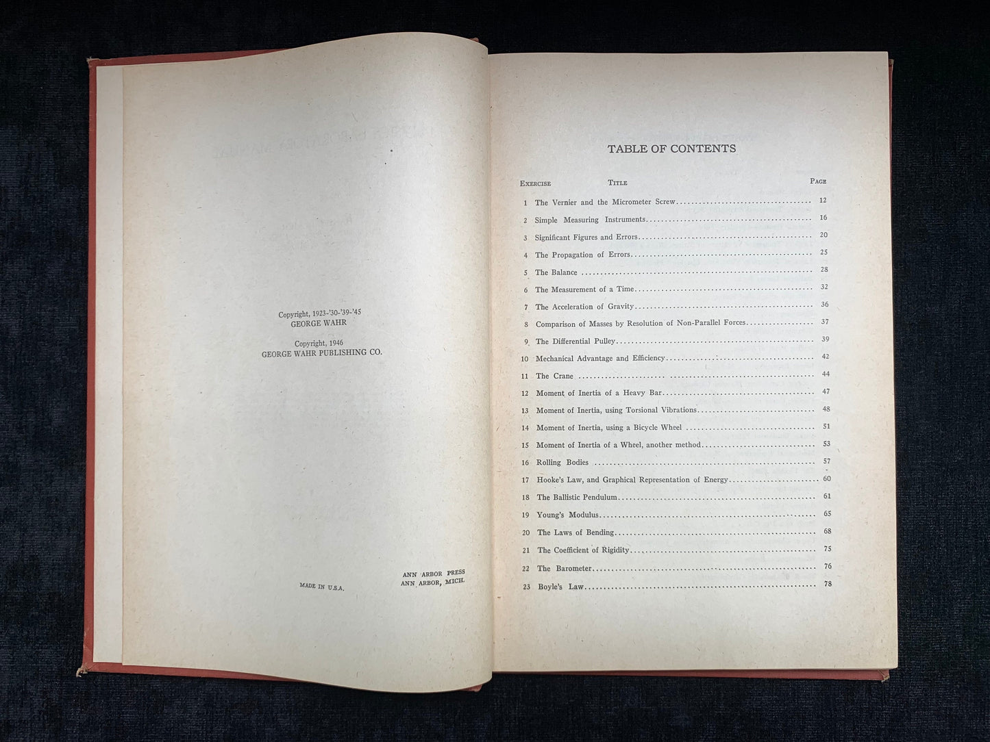 University of Michigan Physics Laboratory Manual 1946 Edition by Daniel L. Rich Printed in Ann Arbor, MI