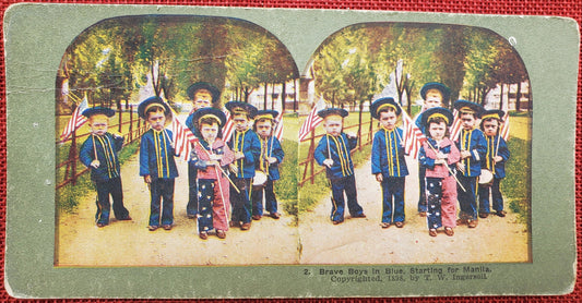 Brave Boys in Blue, Vintage Stereo View Card, Late 1800s