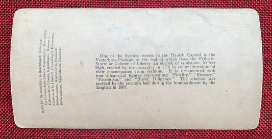 The Column of Liberty - Copenhagen, Denmark - Vintage Stereo View Card - 1901
