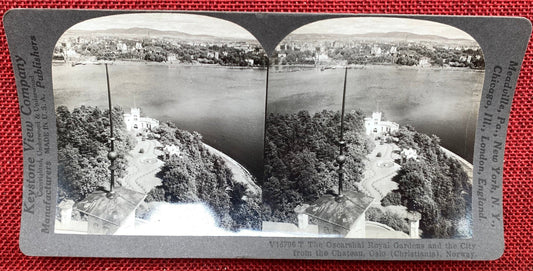 The Oscarshal Royal Gardens - City of Oslo, Norway - Vintage Stereoview Card - Keystone View Company 1910s