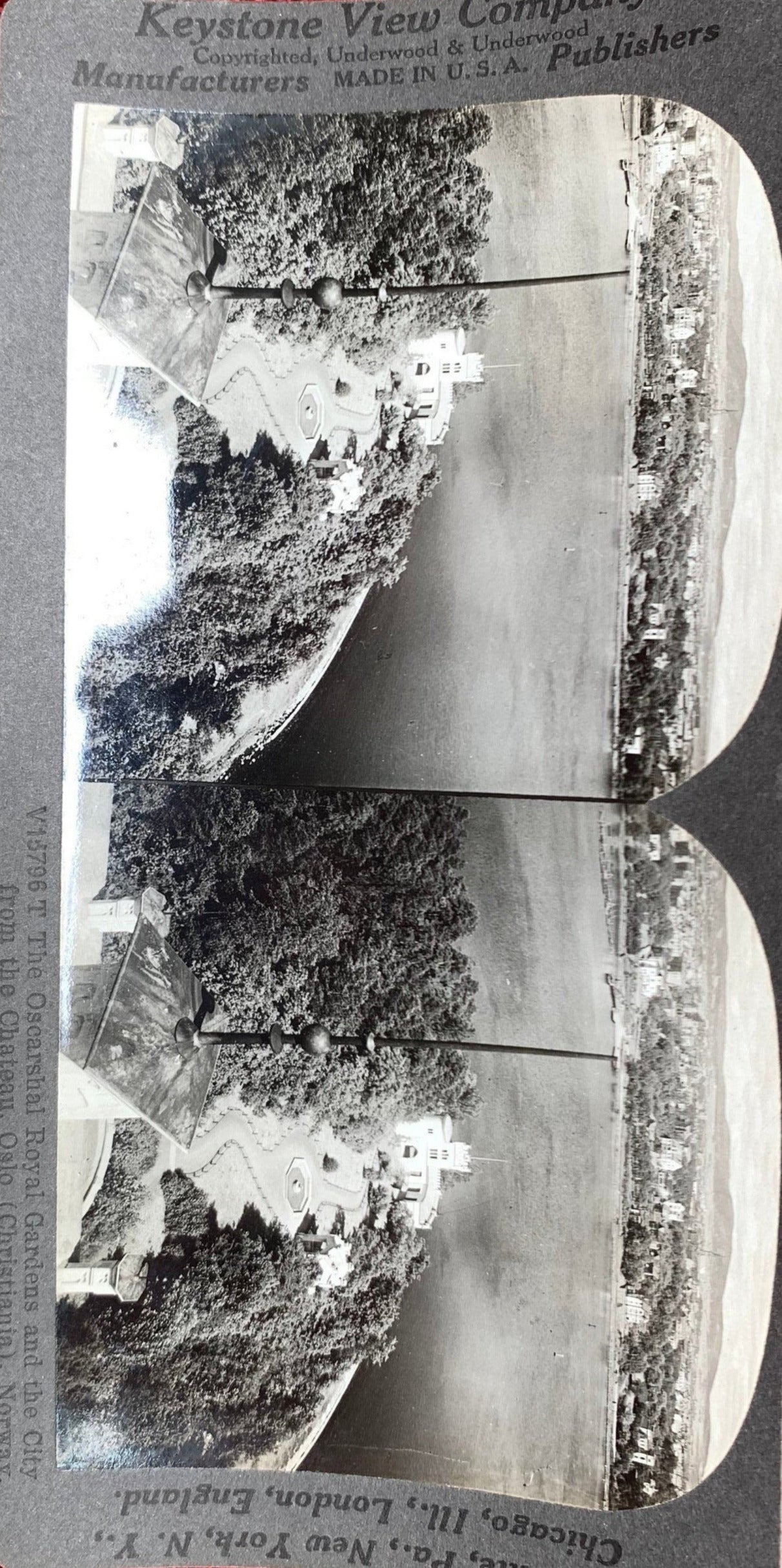 The Oscarshal Royal Gardens - City of Oslo, Norway - Vintage Stereoview Card - Keystone View Company 1910s