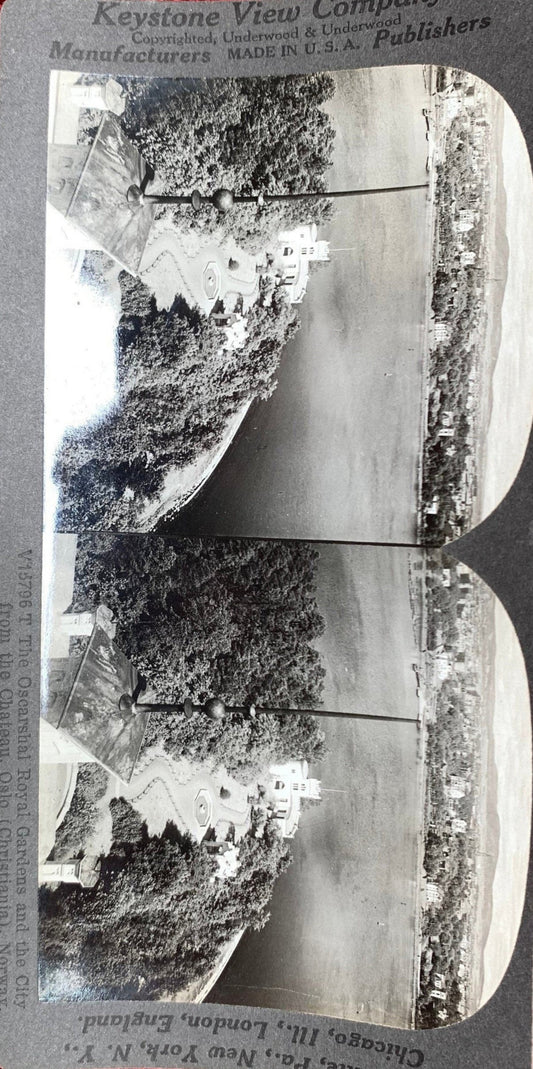 The Oscarshal Royal Gardens - City of Oslo, Norway - Vintage Stereoview Card - Keystone View Company 1910s