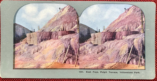 Mammoth Hot Springs - Yellowstone National Park - Vintage Stereo View Card - Late 1800s