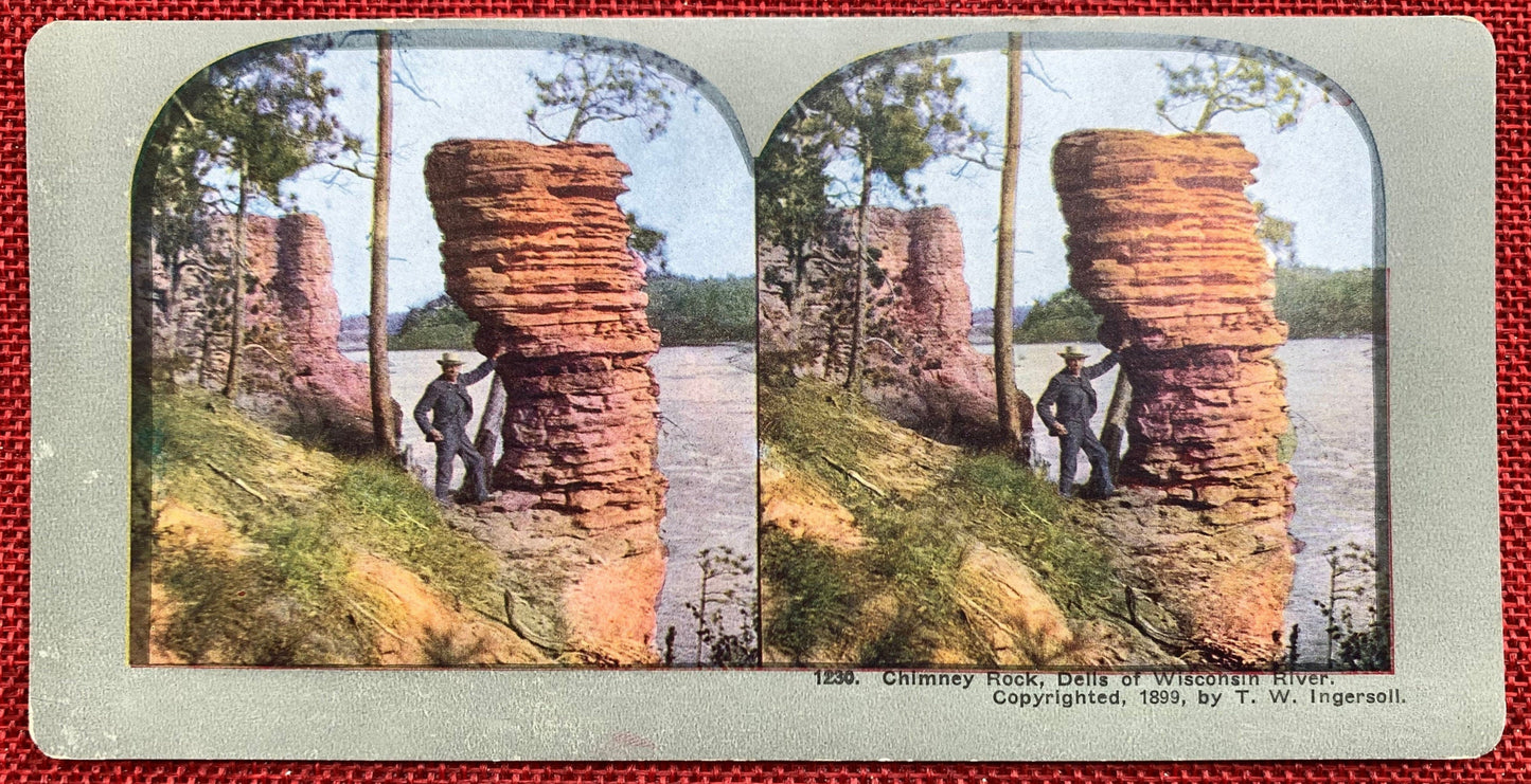 Chimney Rock - Wisconsin Dells, Wisconsin - Vintage Stereoview Card - Late 1800s