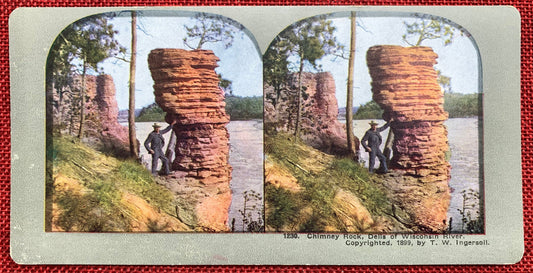 Chimney Rock - Wisconsin Dells, Wisconsin - Vintage Stereoview Card - Late 1800s