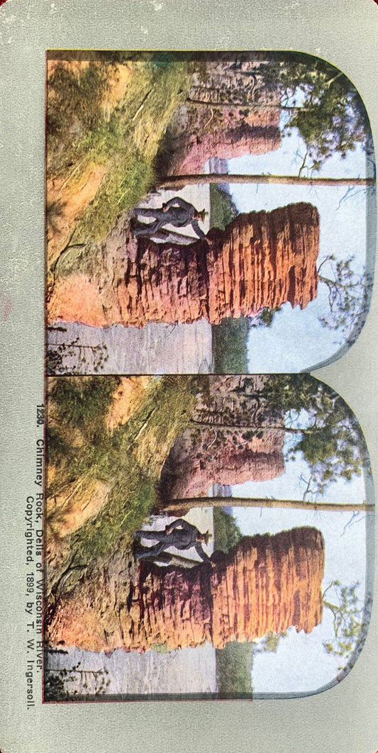 Chimney Rock - Wisconsin Dells, Wisconsin - Vintage Stereoview Card - Late 1800s
