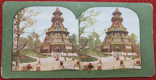 The Washington State Building - St. Louis World's Fair - Vintage 1904 Stereo View Card