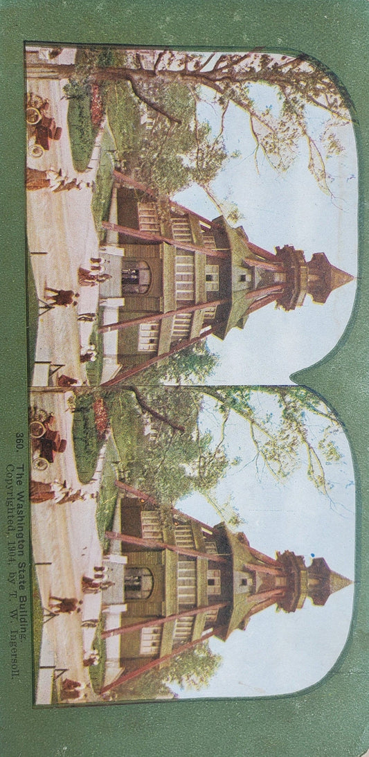 The Washington State Building - St. Louis World's Fair - Vintage 1904 Stereo View Card