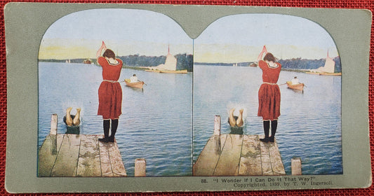 I Wonder if I Can Do It That Way? - Vintage Stereo View Card - Late 1800s