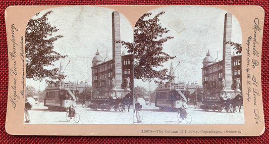 The Column of Liberty - Copenhagen, Denmark - Vintage Stereo View Card - 1901