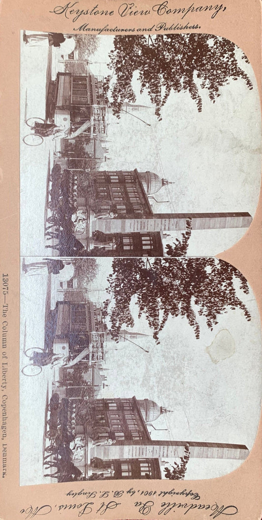 The Column of Liberty - Copenhagen, Denmark - Vintage Stereo View Card - 1901
