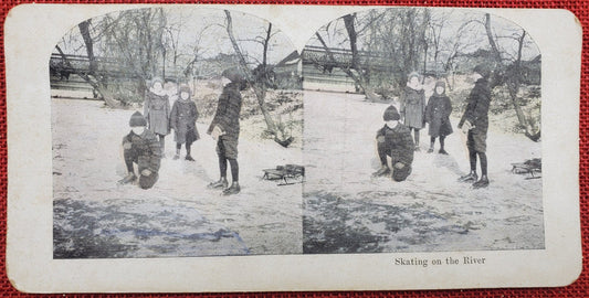 Skating on the River - Vintage Stereo View Card - 1910s