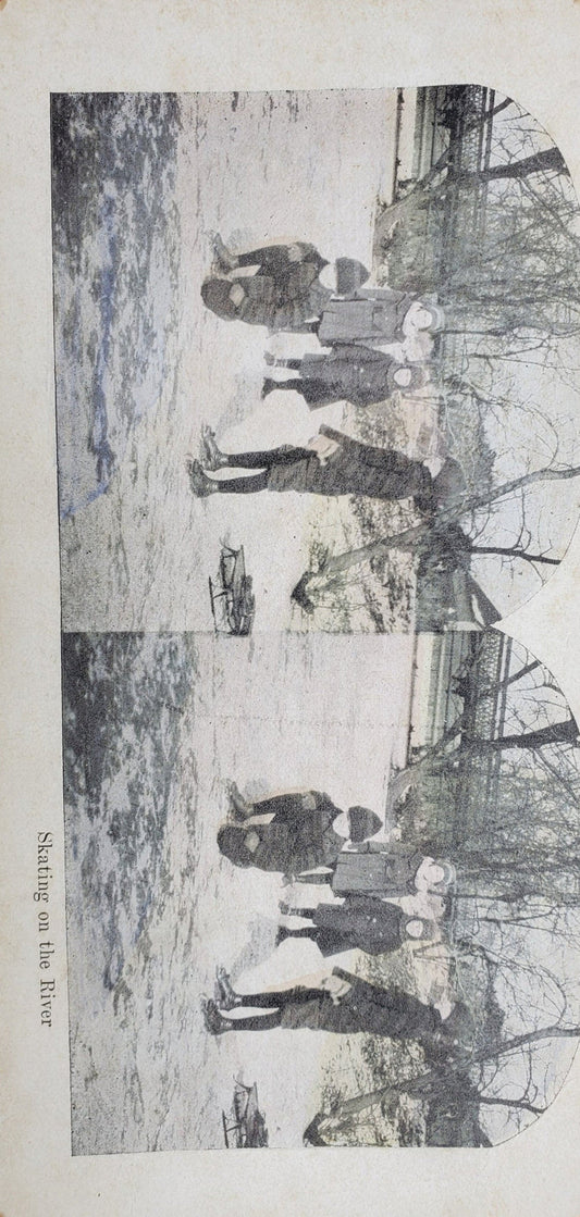 Skating on the River - Vintage Stereo View Card - 1910s