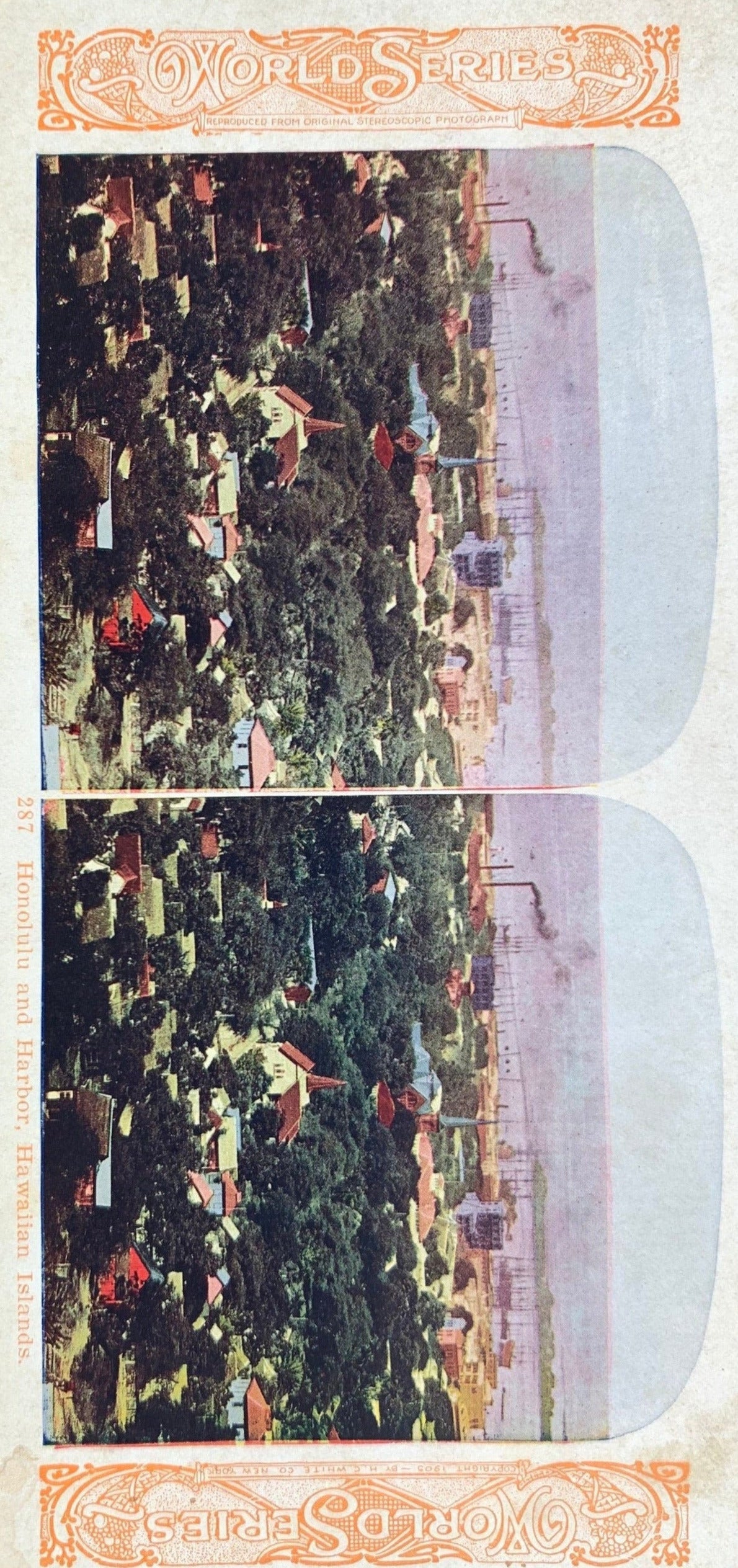 Honolulu and Harbor - Hawaiian Islands - Rare Vintage Stereo Card - Early 1900s