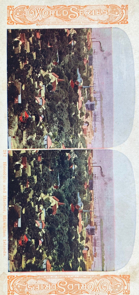 Honolulu and Harbor - Hawaiian Islands - Rare Vintage Stereo Card - Early 1900s