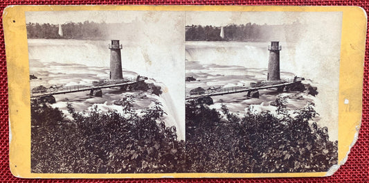 Terrapin Tower and Horse Shoe Falls - Niagara Falls, New York - Vintage Stereo View Card - Mid to Late 1800s