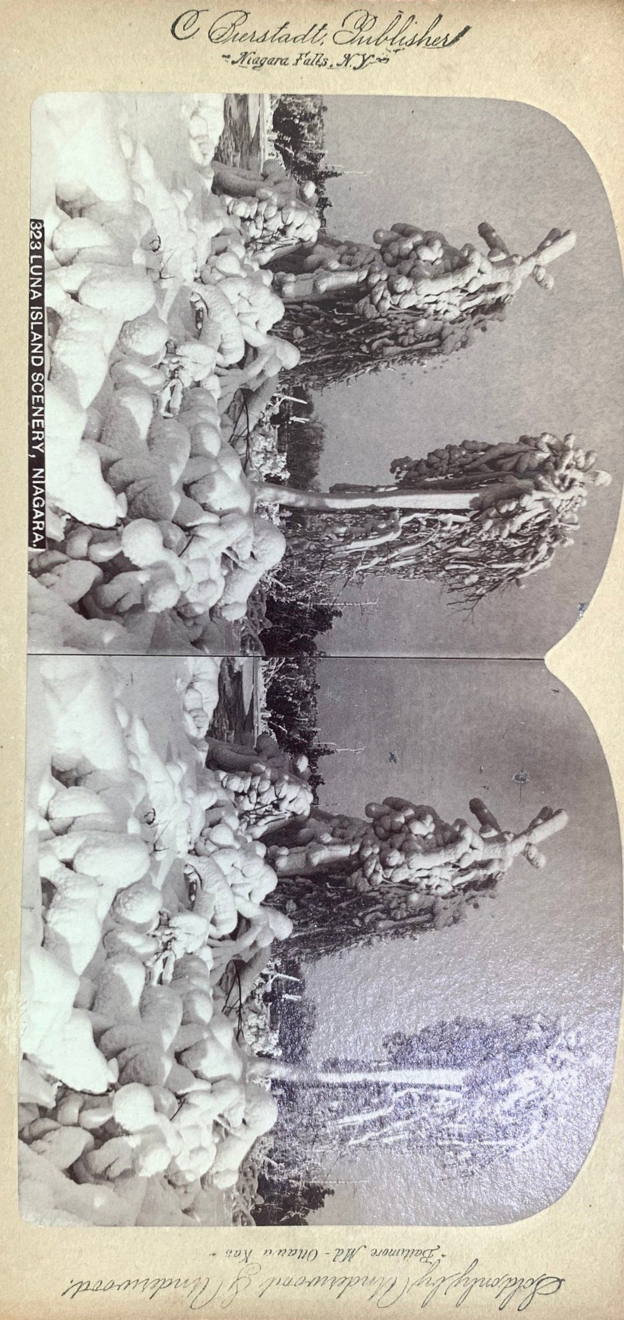 Luna Island Scenery - Niagara Falls, New York - Vintage Stereo View Card - 1860s