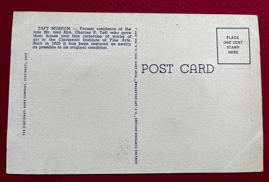 The Taft Museum, Cincinnati, Ohio - Linen Postcard